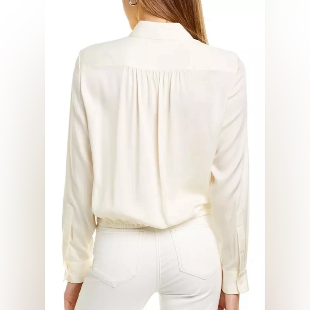 THEORY WOMEN Silk CREPE TIE-FRONT LONG SLEEVE BLOUSE IVORY Petite XS EUC - Picture 3 of 9